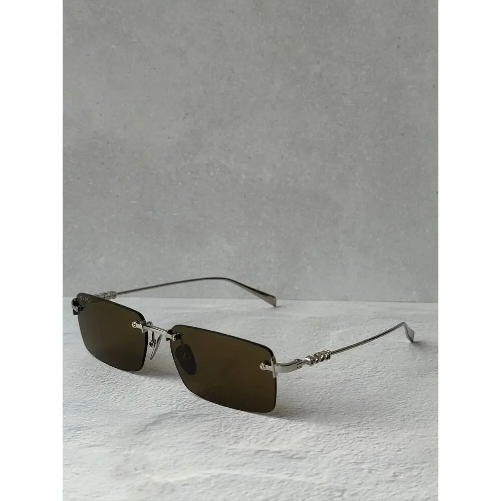 NEW Gucci GG1941S Silver Brown Rimless Unisex Sunglasses $545